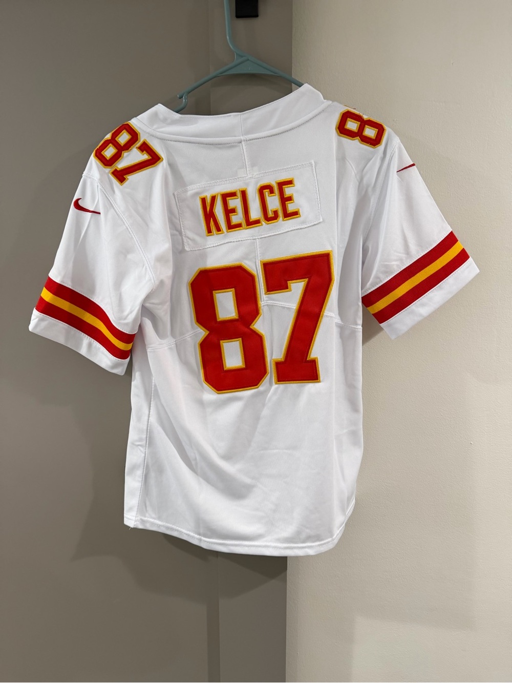 NFL women’s  White Kelce #87 Football Jersey with Red & Gold Accents
